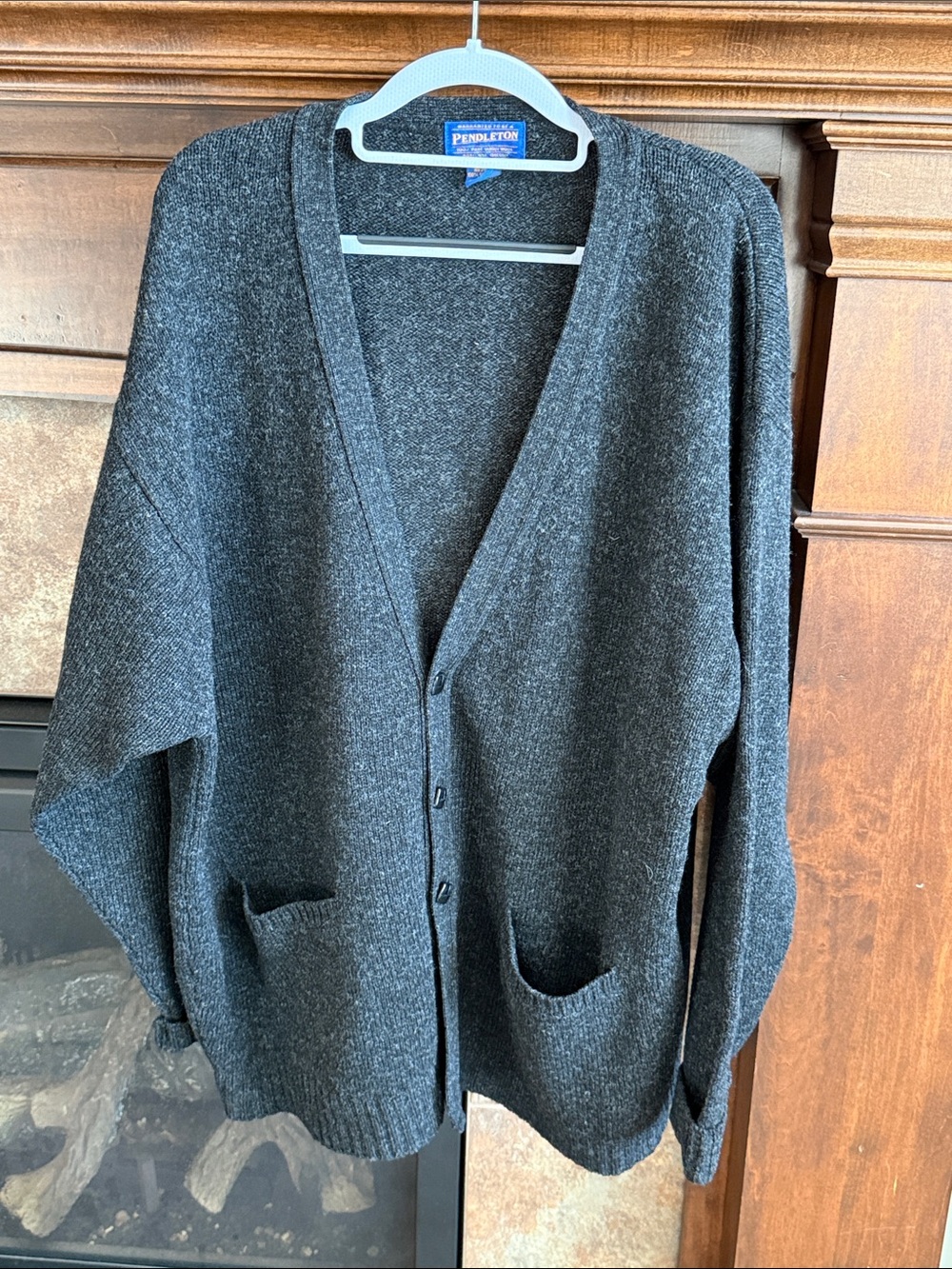 Vintage Pendleton  Shetland Wool Cardigan Charcoal Gray Square Buttons XXL